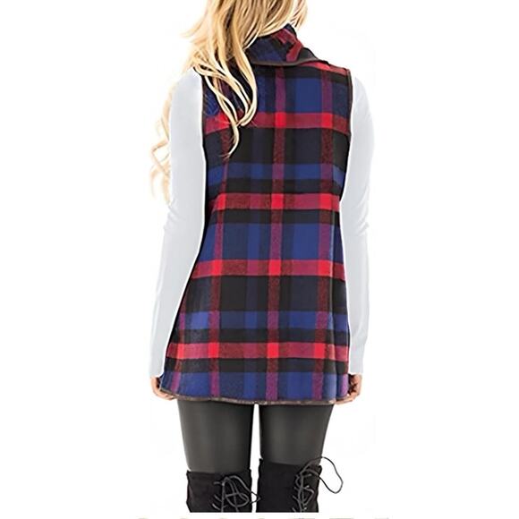 Unidear Buffalo Plaid Open Front Sleeveless Vest W Pockets Womens S New - Picture 3 of 6